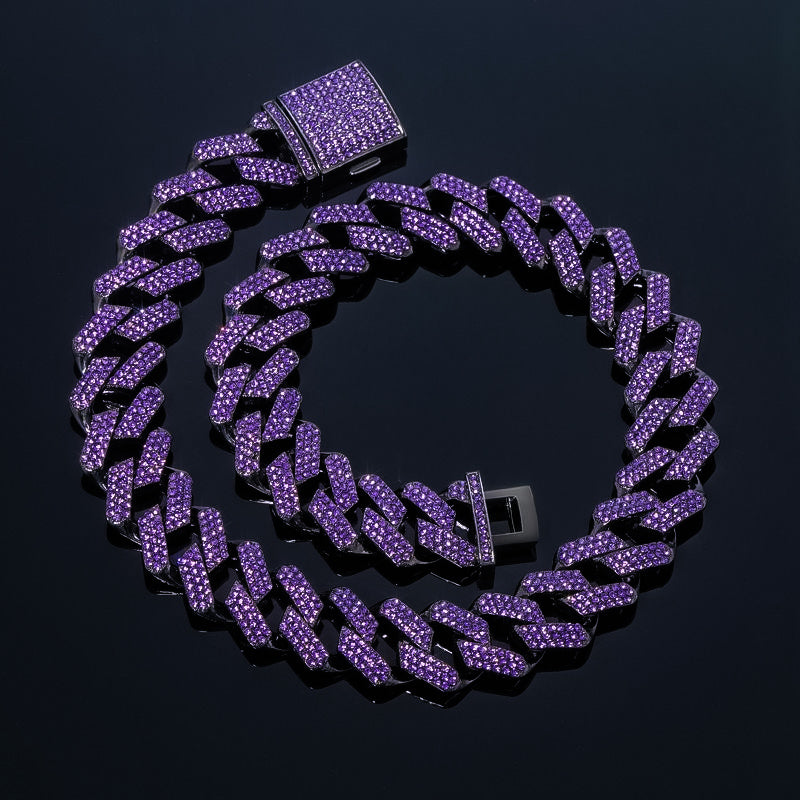 Corrente Ice Prong - Roxa - Largura 15mm - 2 fileiras cravejadas - Peça Premium (resistente à água)