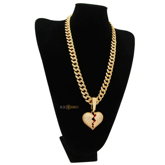 Coração Partido + Corrente de 20mm - OURO - Peça Premium (resistente à Água) - ICE BRO JOIAS