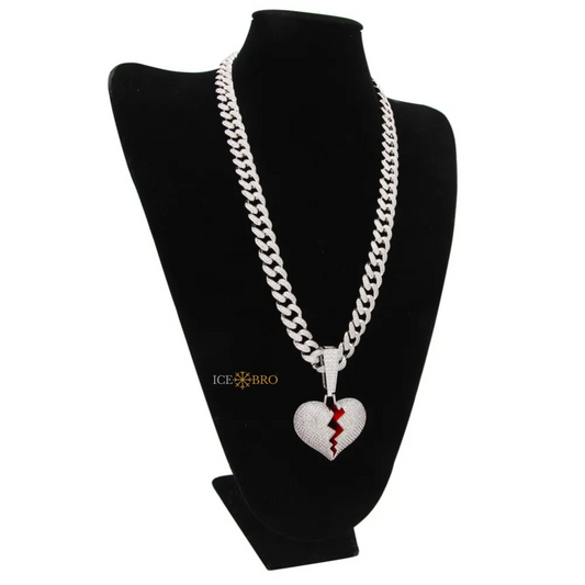 Coração Partido + Corrente de 20mm - PRATA - Peça Premium (resistente à Água) - ICE BRO JOIAS