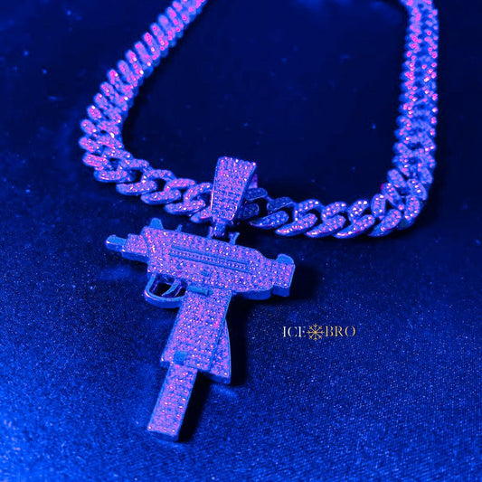Pingente Uzi ICE Cravejado + Corrente Cuban de brinde - ICE BRO JOIAS