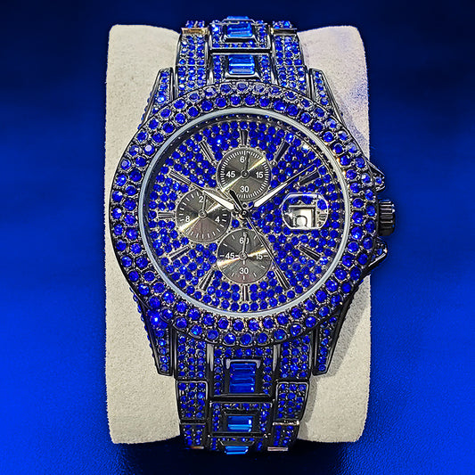 Relógio Luxo Ice Cravejado a mão - Calendário automático - Azul, Roxo ou Verde - ICE BRO JOIAS