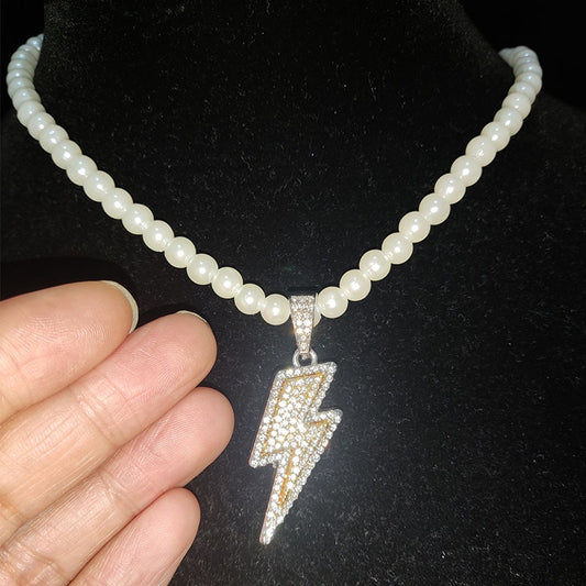 Pingente Raio com Corrente de Pérolas de 5mm - Alta qualidade. - ICE BRO JOIAS