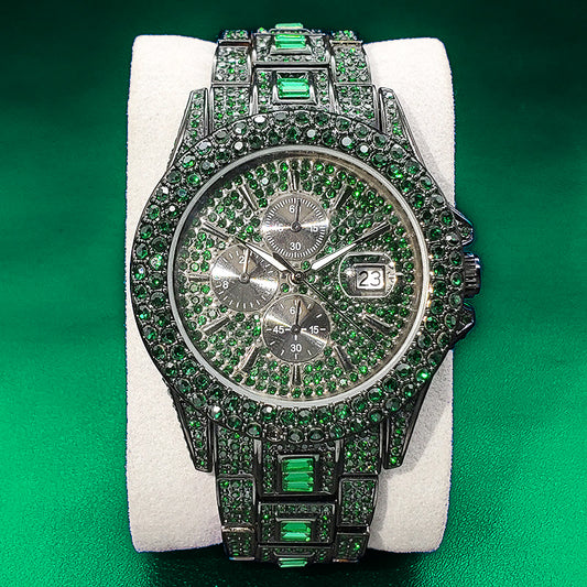 Relógio Luxo Ice Cravejado a mão - Calendário automático - Azul, Roxo ou Verde - ICE BRO JOIAS