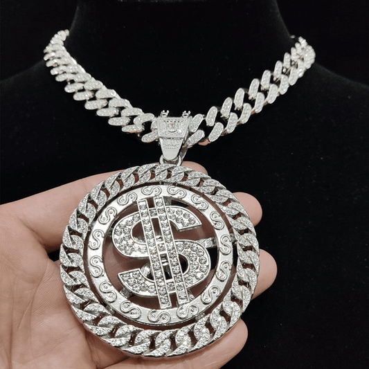 Pingente Big Cravejado ICE Giratório, Dólar Americano, com Corrente de Brinde - ICE BRO JOIAS