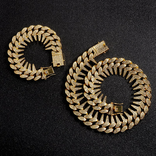 Kit Ice 2 peças - Corrente Spiked 25mm (50cm) + Pulseira Spiked 25mm (20cm) - ICE BRO JOIAS