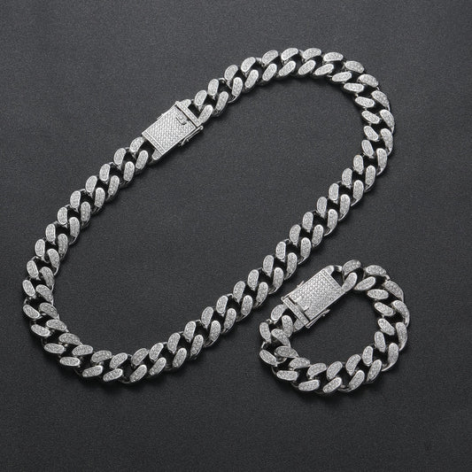 Kit Cravejada ICE Cuban 20mm - Corrente Cuban + Pulseira Cuban - ICE BRO JOIAS