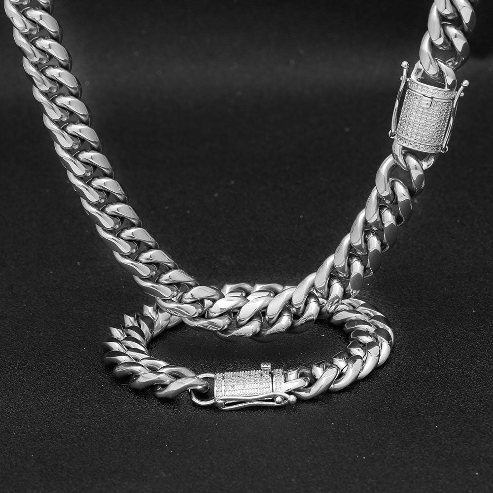 Kit 18K de 12mm - Corrente e Pulseira - Fecho Gaveta Cravejado - ICE BRO JOIAS