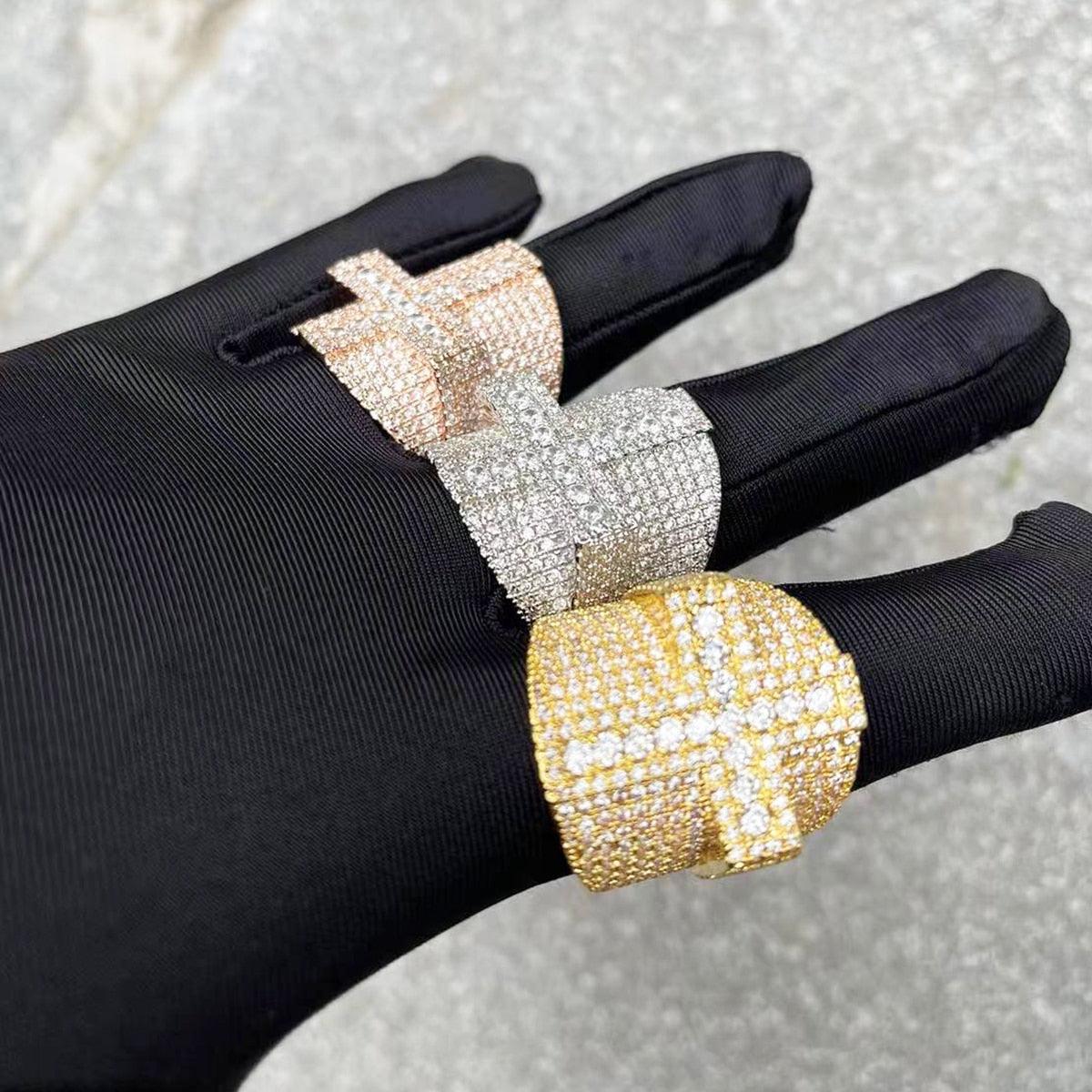 Anel Cravejado Cruz - ICE BRO JOIAS