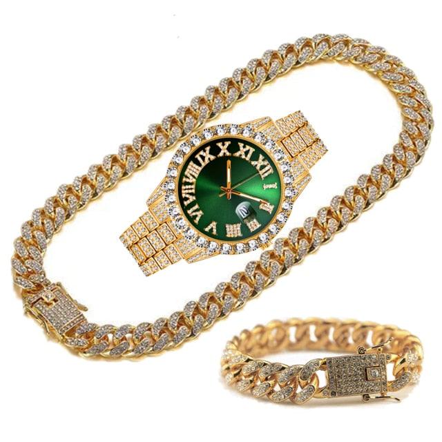 Kit Ice Bro Joias cravejado Relógio, Corrente e Pulseira - ICE BRO JOIAS