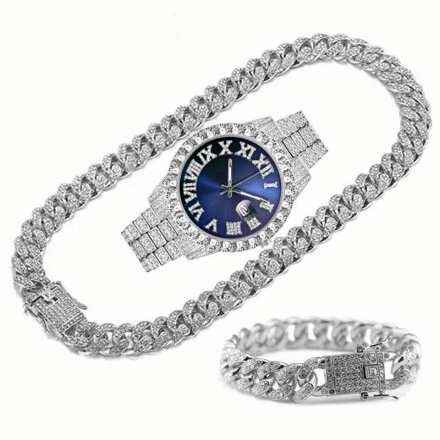 Kit Ice Bro Joias cravejado Relógio, Corrente e Pulseira - ICE BRO JOIAS