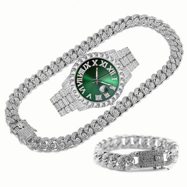 Kit Ice Bro Joias cravejado Relógio, Corrente e Pulseira - ICE BRO JOIAS