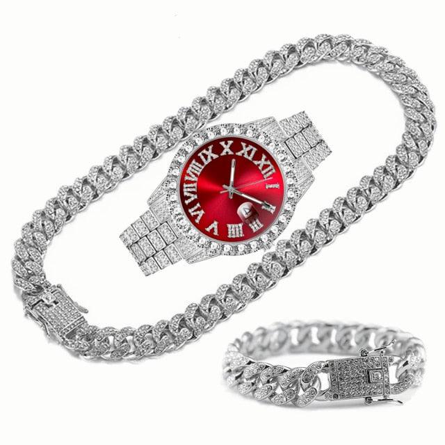 Kit Ice Bro Joias cravejado Relógio, Corrente e Pulseira - ICE BRO JOIAS