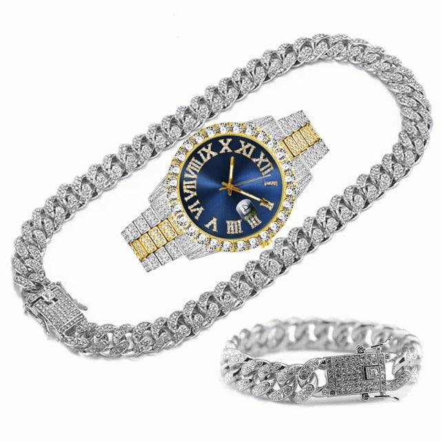 Kit Ice Bro Joias cravejado Relógio, Corrente e Pulseira - ICE BRO JOIAS