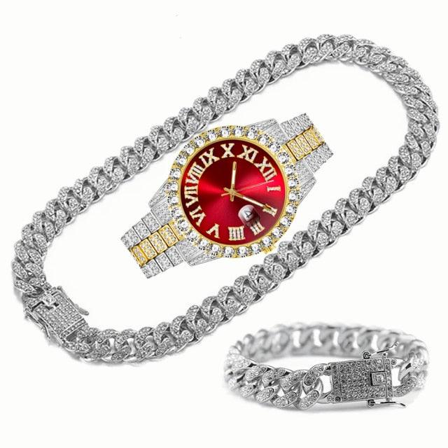 Kit Ice Bro Joias cravejado Relógio, Corrente e Pulseira - ICE BRO JOIAS