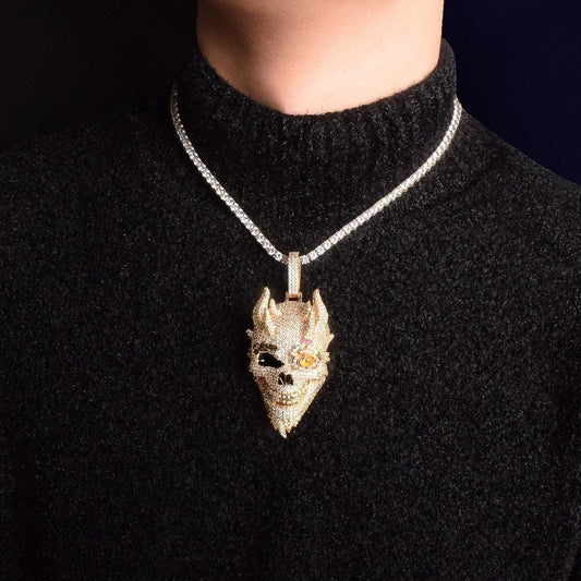 Corrente Cravejada Caveira + Corrente 4mm Tennis - ICE BRO JOIAS