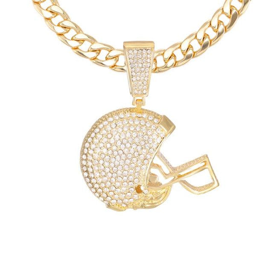 Pigente Cravejado Capacete Futebol Americano + Corrente Cubana de Brinde - ICE BRO JOIAS