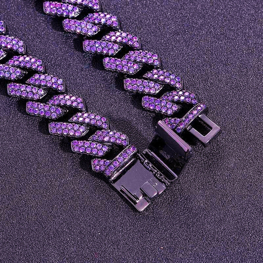 Corrente Ice Prong - Roxa - Largura 15mm - 2 fileiras cravejadas - Peça Premium (resistente à água)