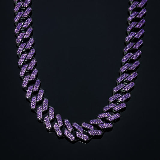 Corrente Ice Prong - Roxa - Largura 16mm - 3 fileiras cravejadas - Peça Premium (resistente à água)