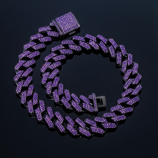 Corrente Ice Prong - Roxa - Largura 15mm - 2 fileiras cravejadas - Peça Premium (resistente à água)