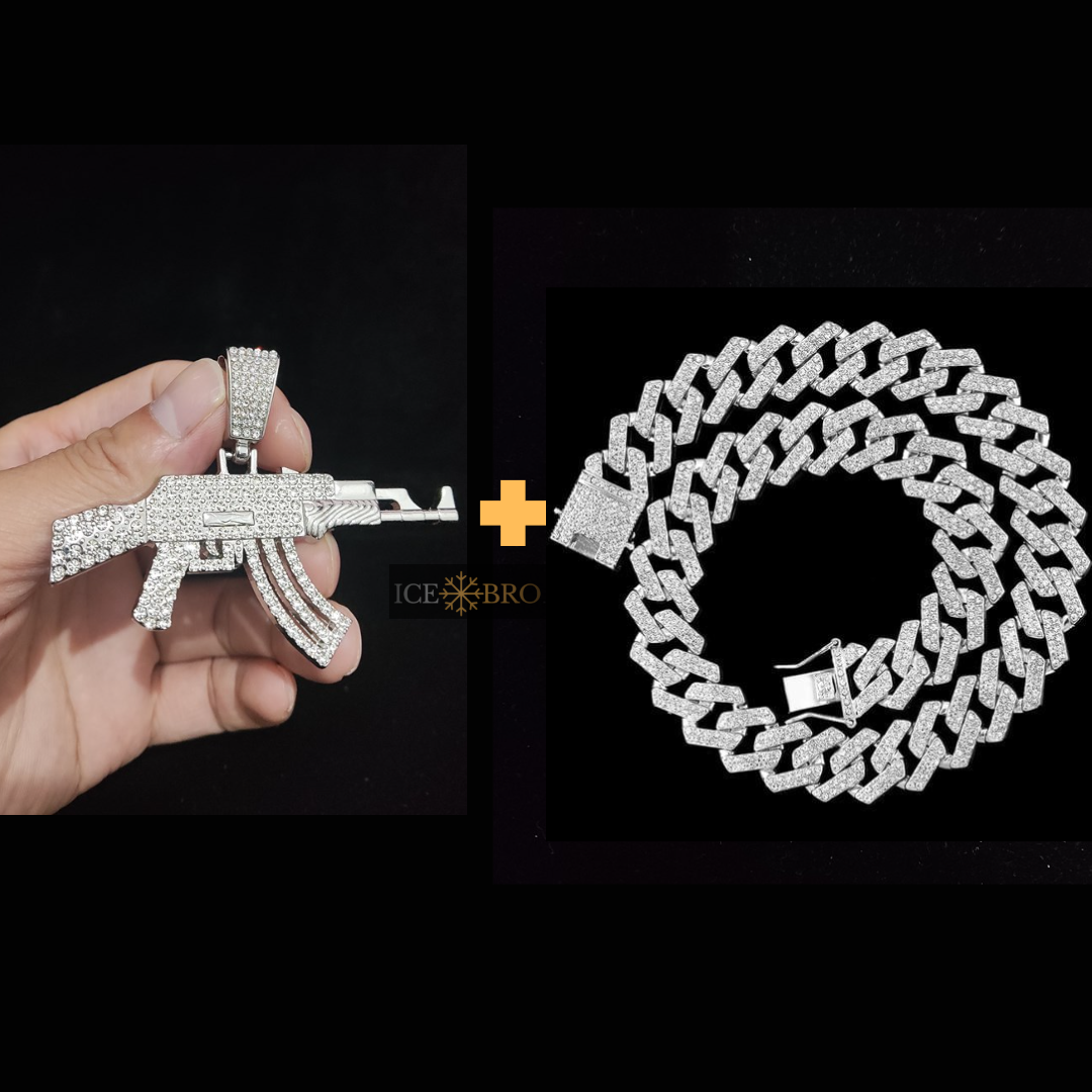 Pingente AK47 + Corrente Prong 14mm de brinde - Exclusivo Ice Bro Joias - ICE BRO JOIAS