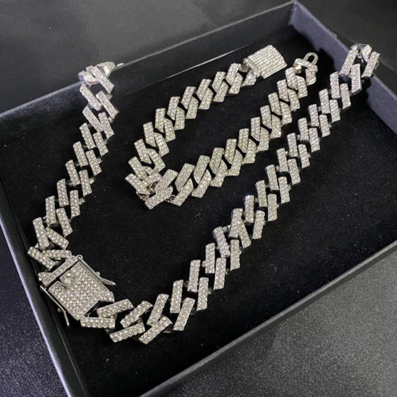 Kit Prong ICE 3 peças - Corrente 13mm, Pulseira 13mm e Relógio Cravejado - ICE BRO JOIAS