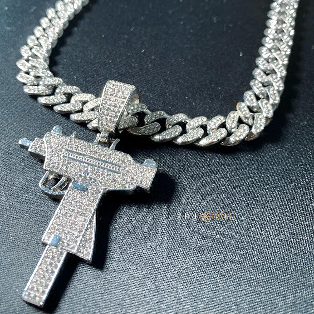Pingente Uzi ICE Cravejado + Corrente Cuban de brinde - ICE BRO JOIAS