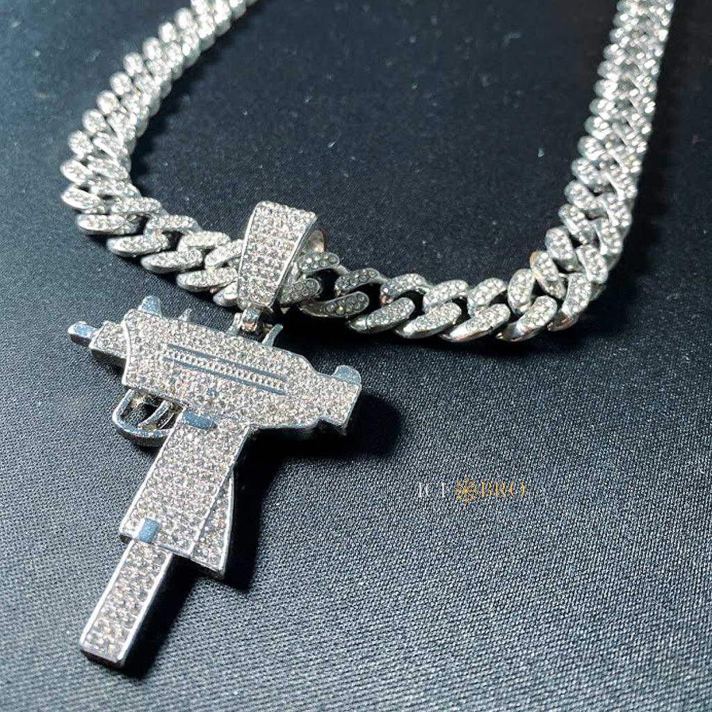 Pingente Uzi ICE Cravejado + Corrente Cuban de brinde - ICE BRO JOIAS