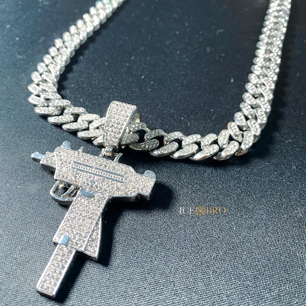 Pingente Uzi ICE Cravejado + Corrente Cuban de brinde - ICE BRO JOIAS
