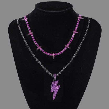 Kit Ice Roxo - Corrente Riviera + Pingente Raio + Corrente Rope - ICE BRO JOIAS