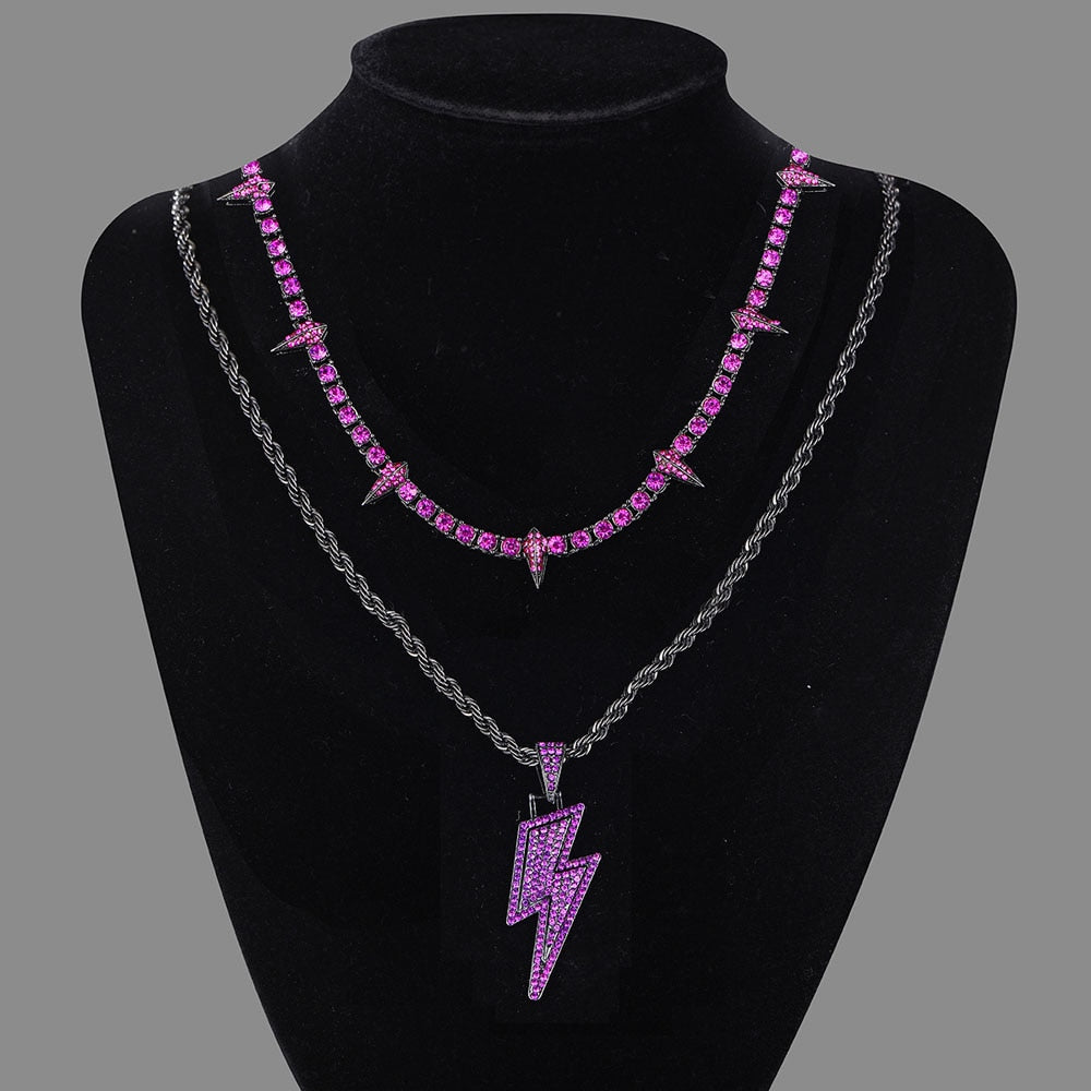 Kit Ice Roxo - Corrente Riviera + Pingente Raio + Corrente Rope - ICE BRO JOIAS