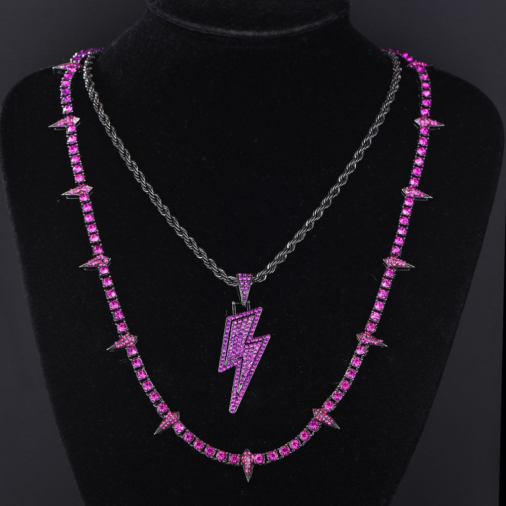 Kit Ice Roxo - Corrente Riviera + Pingente Raio + Corrente Rope - ICE BRO JOIAS