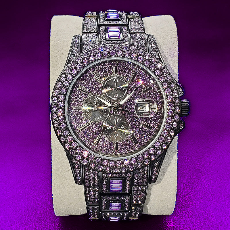 Relógio Luxo Ice Cravejado a mão - Calendário automático - Azul, Roxo ou Verde - ICE BRO JOIAS