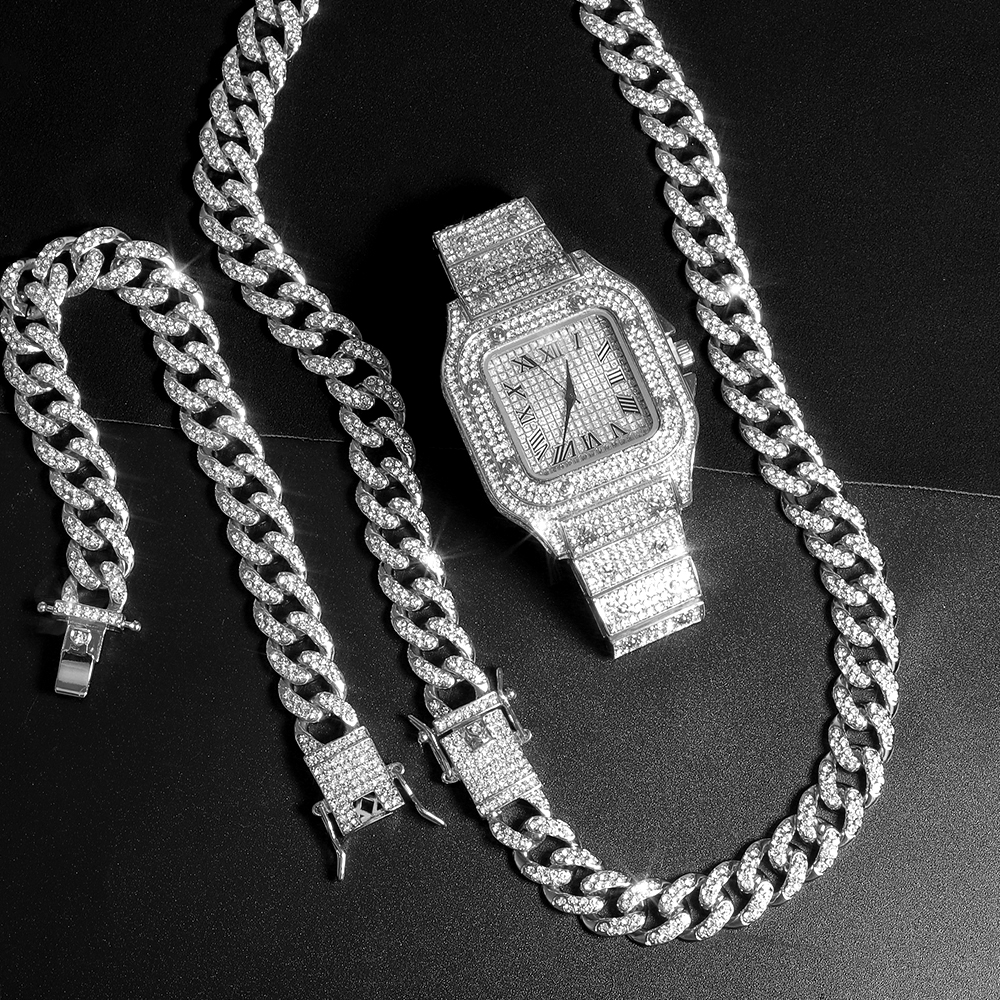 Kit Ice 3 peças - Relógio Luxury, Corrente e Pulseira Cuban de 16mm - ICE BRO JOIAS