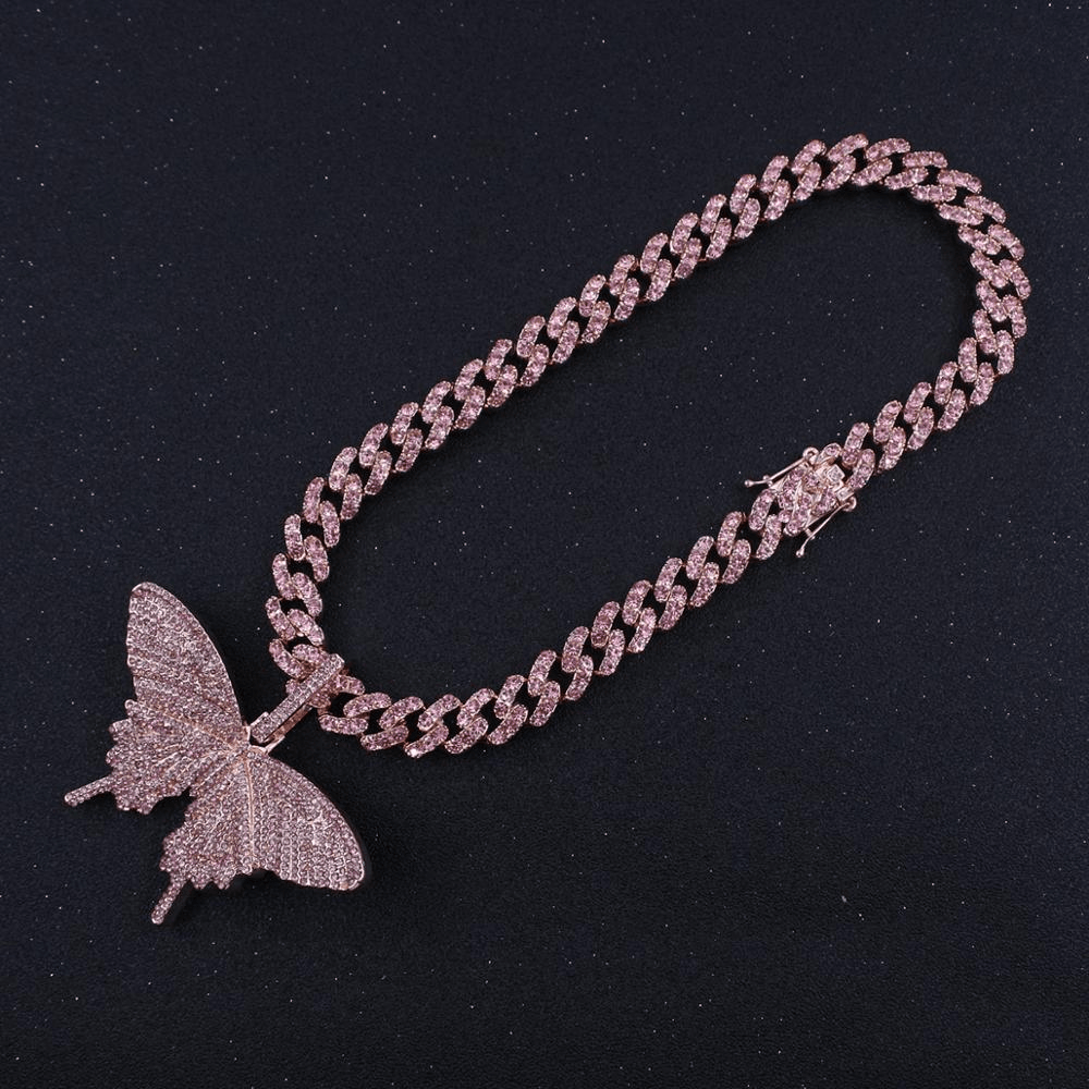 Pingente Feminino ICE Cravejado de Borboleta, com Corrente de Brinde - ICE BRO JOIAS