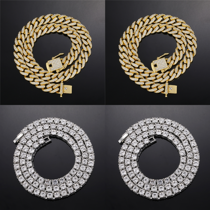 Em Promoção! - Kit Cuban+Riviera - Compre a Corrente Cuban de 13mm e ganhe a Corrente Riviera de 5mm - ICE BRO JOIAS