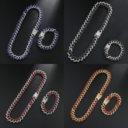 Kit Ice Colorido 2 peças - Corrente Prong de 15mm + Pulseira Prong de 15mm - ICE BRO JOIAS