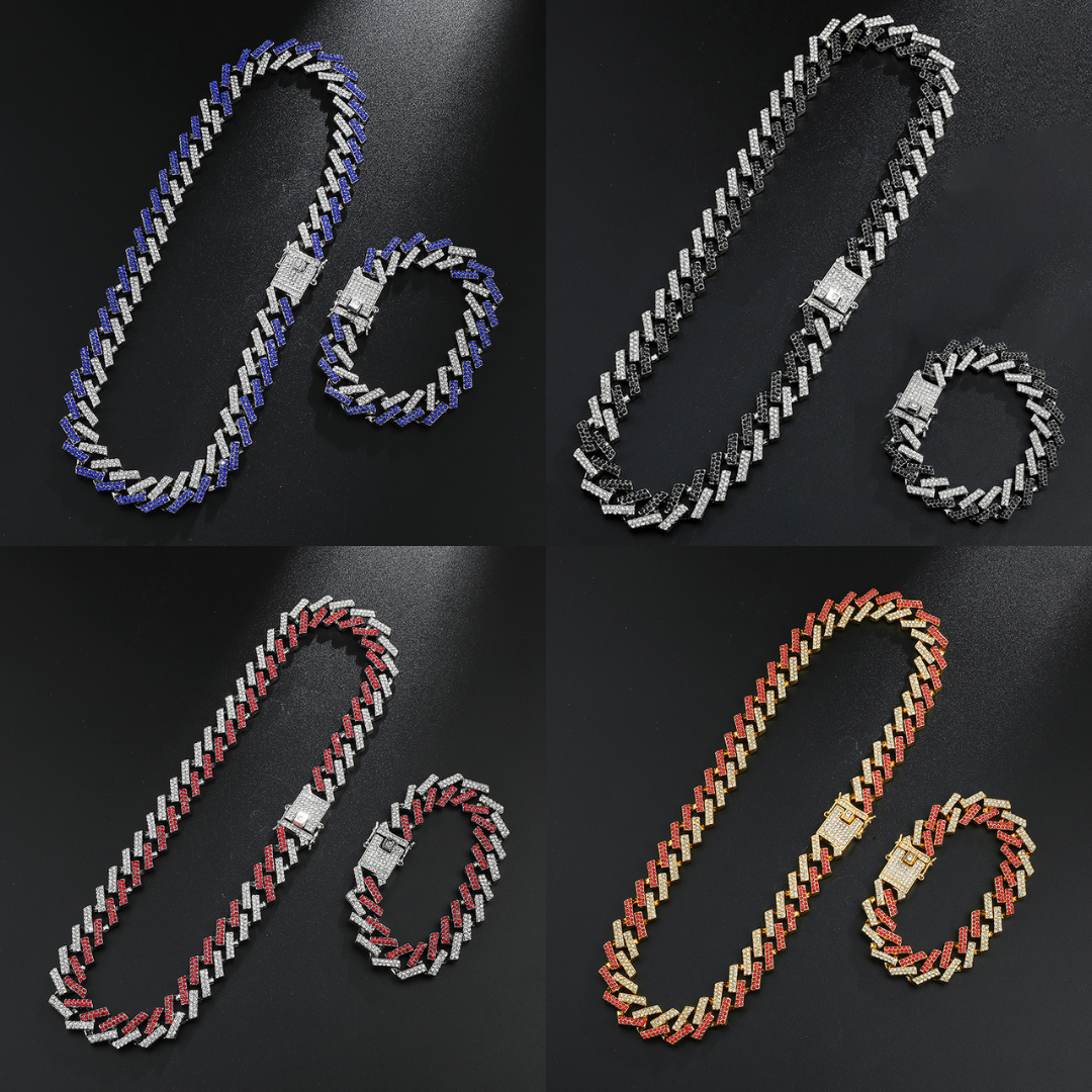 Kit Ice Colorido 2 peças - Corrente Prong de 15mm + Pulseira Prong de 15mm - ICE BRO JOIAS