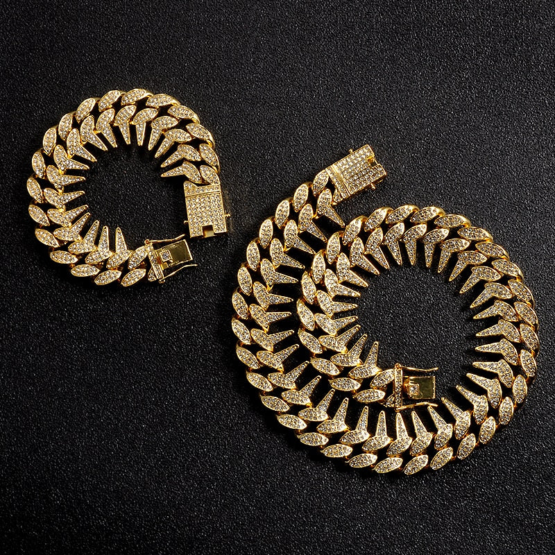 Kit Ice 2 peças - Corrente Spiked  25mm (50cm) + Pulseira Spiked 25mm (20cm) - ICE BRO JOIAS