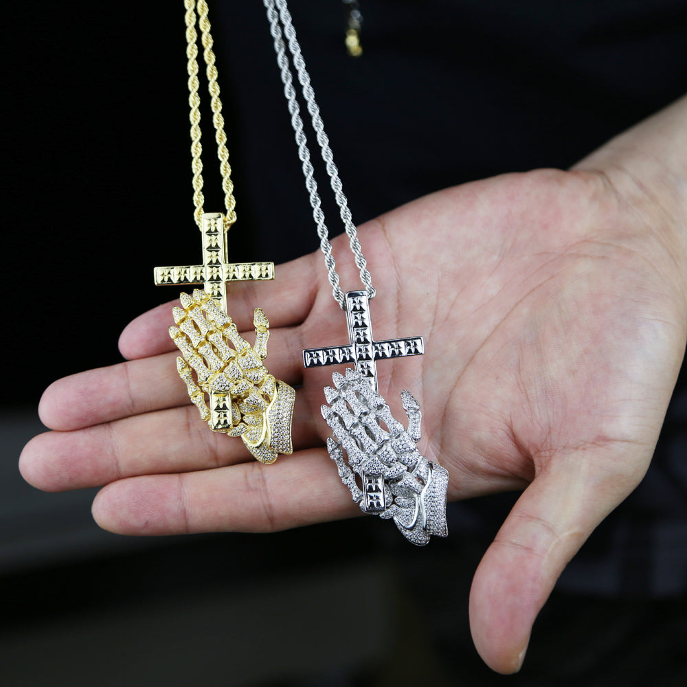 Pingente ICE Skeleton Cruz, com Corrente Rope ou Cuban de Brinde - ICE BRO JOIAS