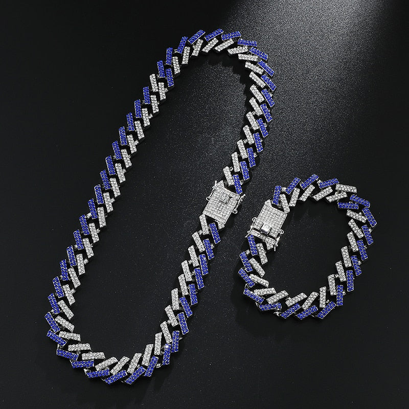 Kit Ice Colorido 2 peças - Corrente Prong de 15mm + Pulseira Prong de 15mm - ICE BRO JOIAS