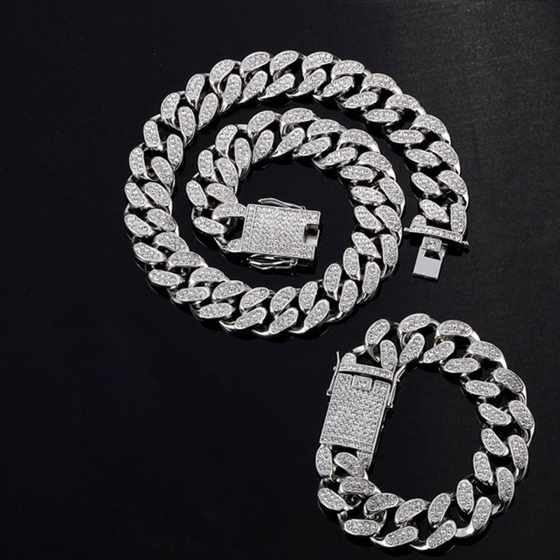 Kit Ice 3 peças - Corrente Cuban 20mm (50cm) + Pulseira Cuban (20cm) + Relógio Holly Cravejado - ICE BRO JOIAS
