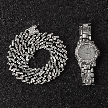 Kit Prong ICE 3 peças - Corrente 13mm, Pulseira 13mm e Relógio Cravejado - ICE BRO JOIAS