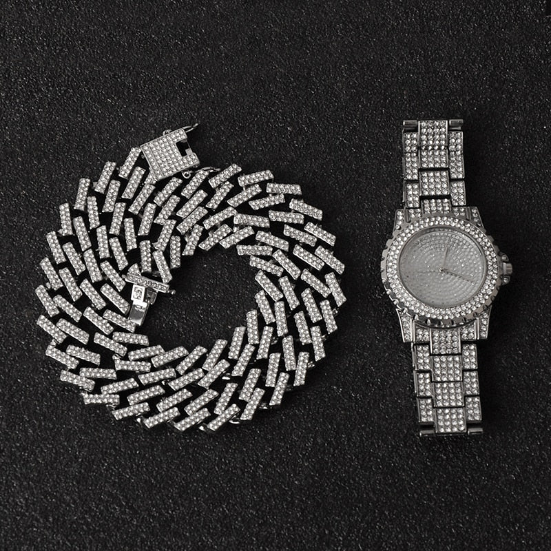 Kit ICE Prong - Corrente Prong e Relógio Cravejado - ICE BRO JOIAS