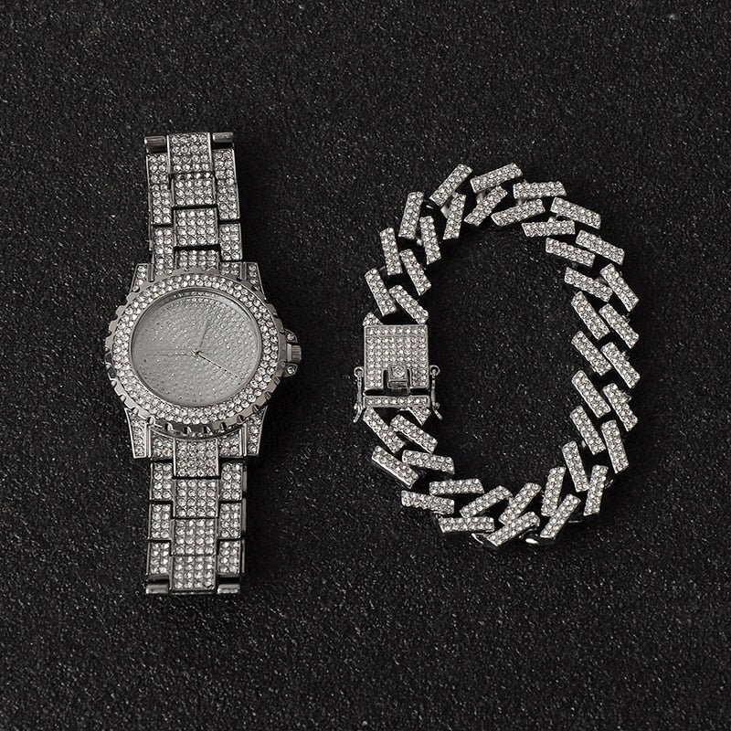 Kit Prong ICE Cravejado - Pulseira 13mm e Relógio Cravejado. - ICE BRO JOIAS