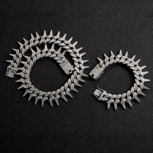 Kit Ice 2 peças - Corrente Spiked  25mm (50cm) + Pulseira Spiked 25mm (20cm) - ICE BRO JOIAS