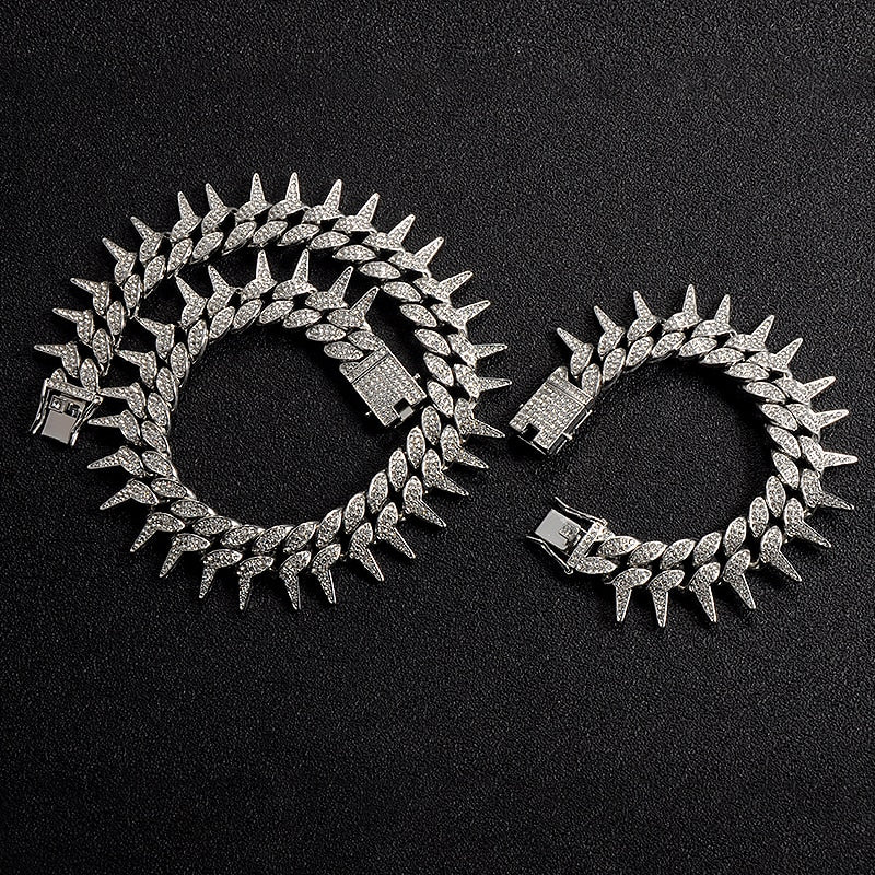 Kit Ice 2 peças - Corrente Spiked  25mm (50cm) + Pulseira Spiked 25mm (20cm) - ICE BRO JOIAS