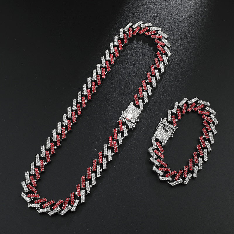 Kit Ice Colorido 2 peças - Corrente Prong de 15mm + Pulseira Prong de 15mm - ICE BRO JOIAS
