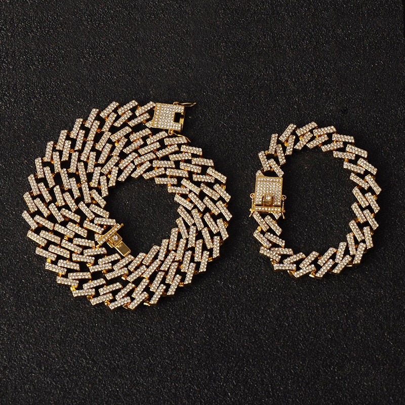 Kit Prong ICE 3 peças - Corrente 13mm, Pulseira 13mm e Relógio Cravejado - ICE BRO JOIAS