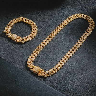 Kit Cravejada ICE Cuban 13mm - Corrente Cuban + Pulseira Cuban - ICE BRO JOIAS