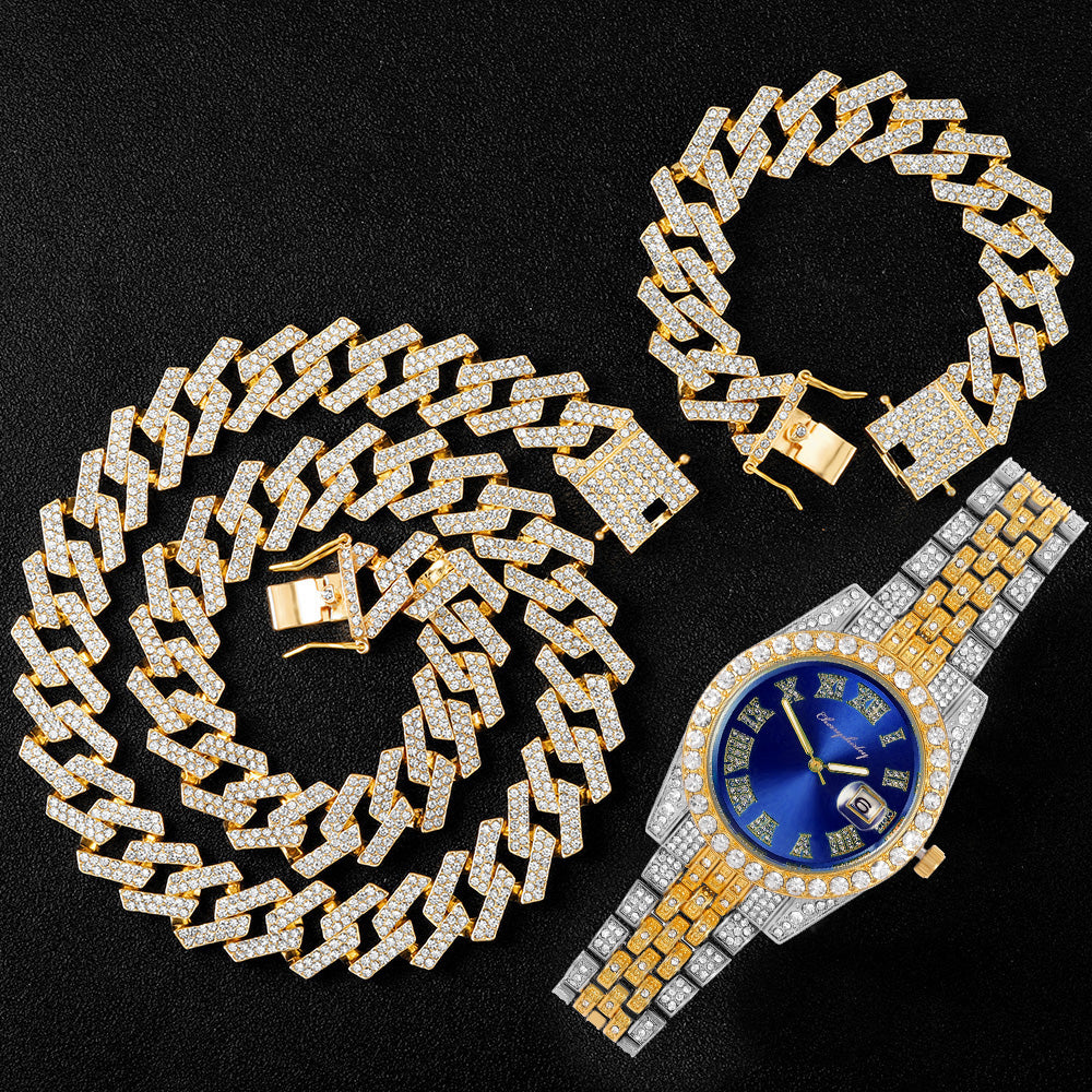Kit Cravejado ICE - Corrente Prong 20mm, Pulseira Prong 20cm e Relógio Holly - ICE BRO JOIAS